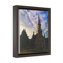 Load image into Gallery viewer, Sunset Gothic Architecture - Catholic Church - Small Town Cathedral - Oil Sketch on Canvas | Vertical Framed Premium Gallery Wrap Canvas
