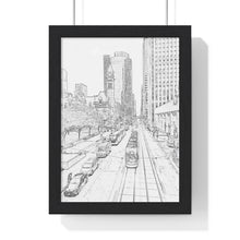 Load image into Gallery viewer, Toronto Street Car - Toronto Urban Scene - Toronto Photo Art - Old Toronto - Pencil Sketch - Premium Framed Vertical Poster
