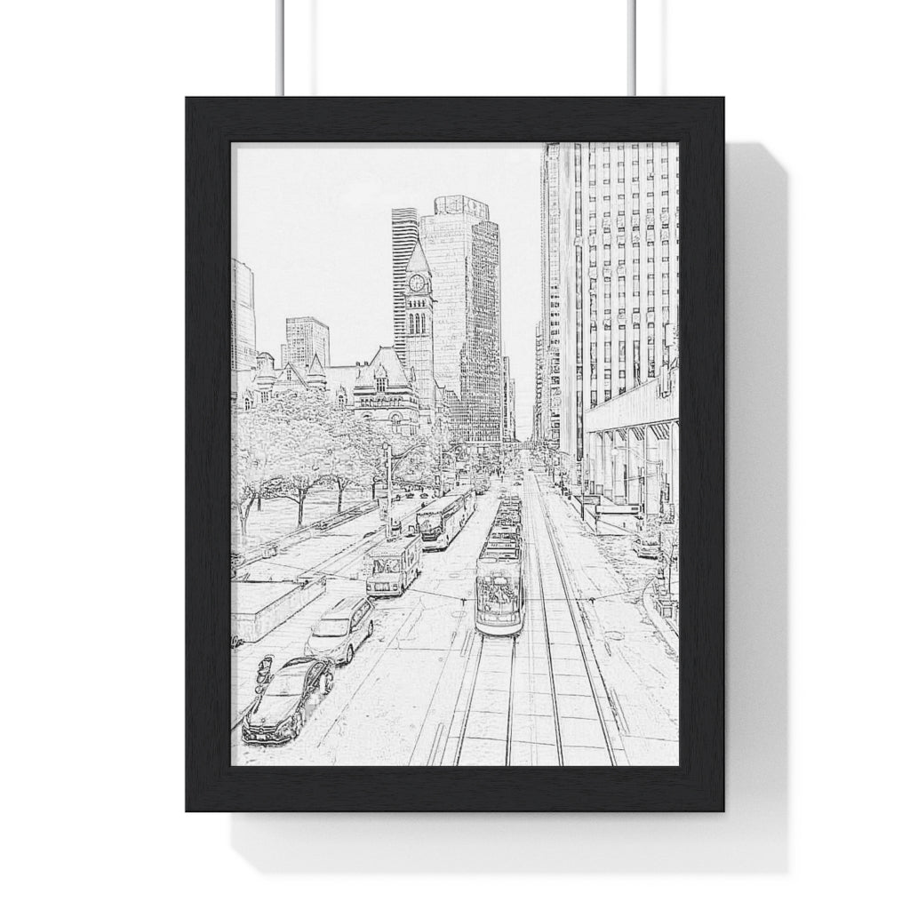 Toronto Street Car - Toronto Urban Scene - Toronto Photo Art - Old Toronto - Pencil Sketch - Premium Framed Vertical Poster