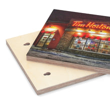 Load image into Gallery viewer, Snowy Tim Hortons - Canadiana - Oil Sketch - Winter Wall Art | Wood Canvas
