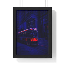 Load image into Gallery viewer, Exhibition TTC Streetcar - Urban Life Cyberpunk Style - Color Print Urban Toronto - Premium Framed Vertical Poster
