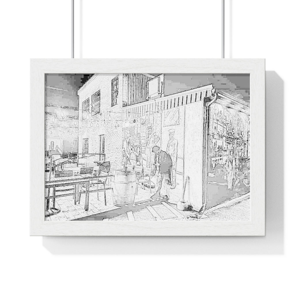 Pencil Sketch Nightlife Scene - Old Style - Black and White | Premium Framed Horizontal Poster