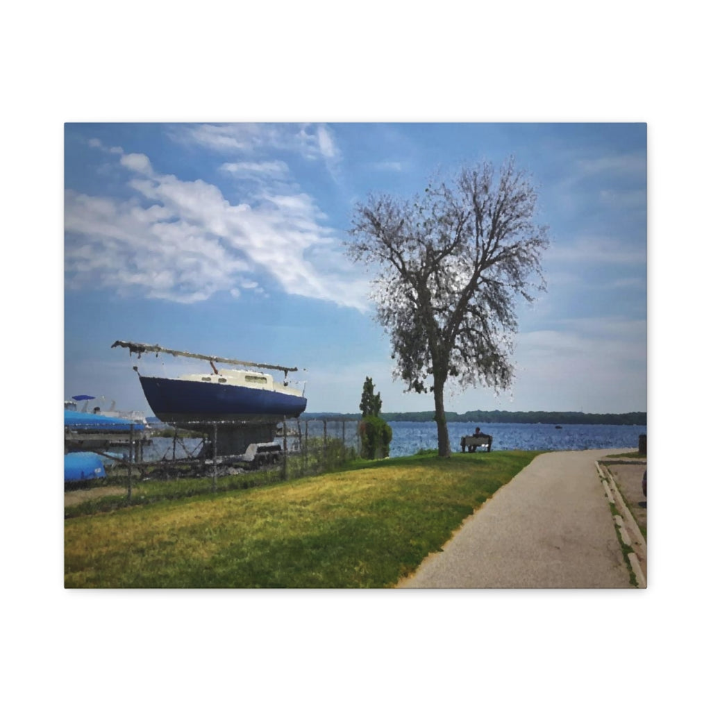 Boat and Marine Life - Waterfront Photography Scene - Peaceful Nature - Oil Sketch on Canvas - Canvas Gallery Wraps