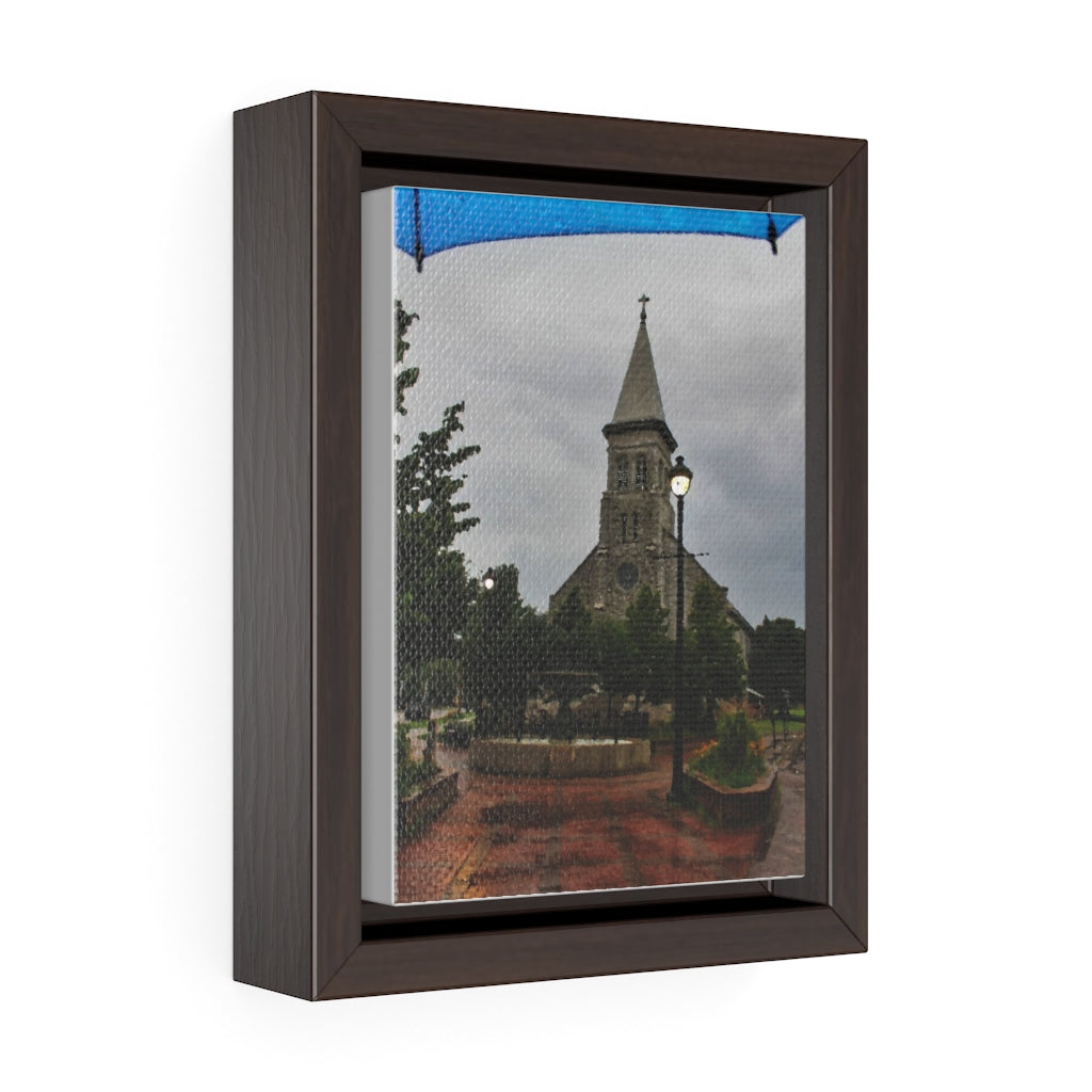 Cathedral Urban Scene - Small Town Church - Rainy Day - Oil Sketch on Canvas | Vertical Framed Premium Gallery Wrap Canvas