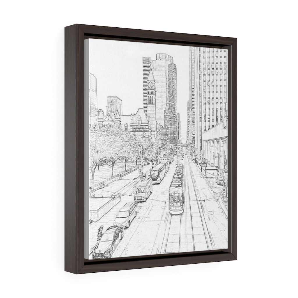 Toronto Street Car - Toronto Urban Scene - Toronto Photo Art - Old Toronto - Pencil Sketch | Vertical Framed Premium Gallery Wrap Canvas