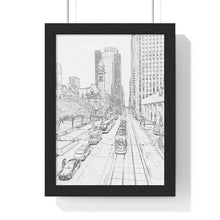 Load image into Gallery viewer, TTC Streetcar Toronto - Urban Scene - Toronto Photo Art - Old Toronto - Contrast Pencil Sketch | Premium Framed Vertical Poster
