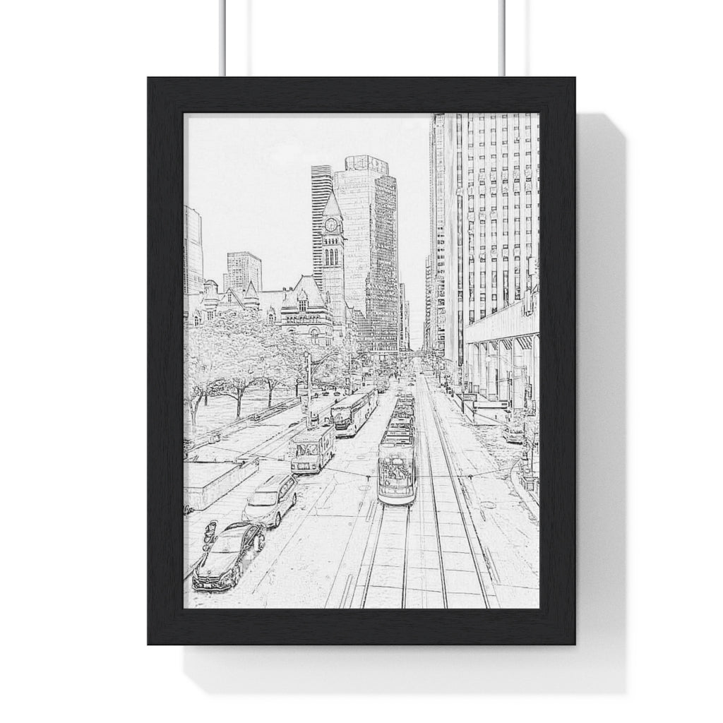 TTC Streetcar Toronto - Urban Scene - Toronto Photo Art - Old Toronto - Contrast Pencil Sketch | Premium Framed Vertical Poster