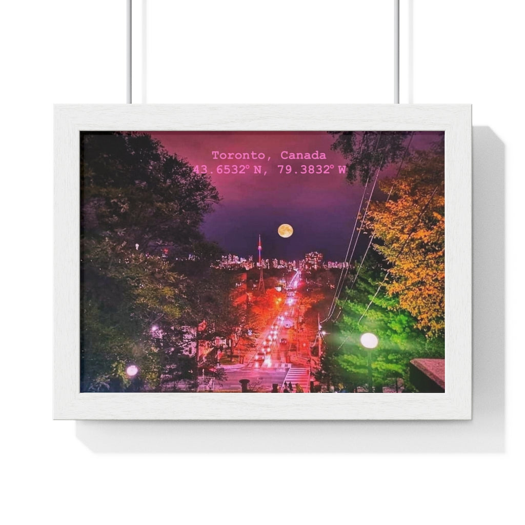 Toronto City Skyline - Vaporwave Latitude Longitude Print - Wall Art | Premium Framed Horizontal Poster